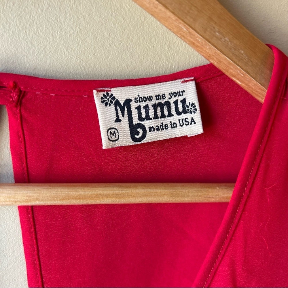 Show Me Your Mumu Women's Size Medium Red Rainey Mini Dress Long Sleeves Cut Out - Picture 4 of 14